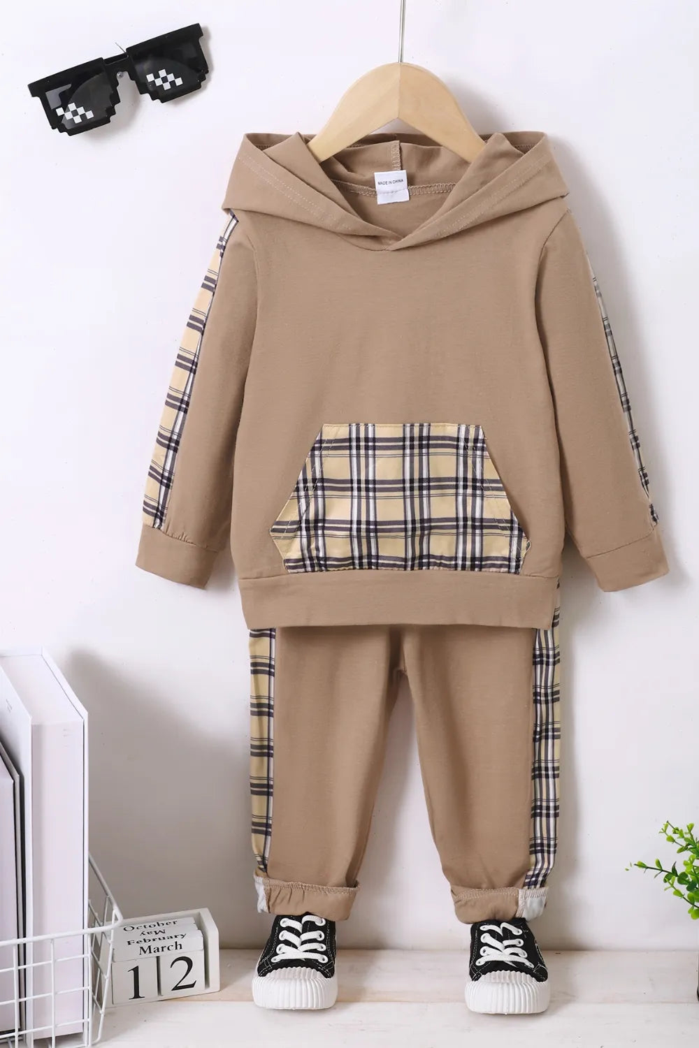 Children's Plaid Hoodie and pants Set 