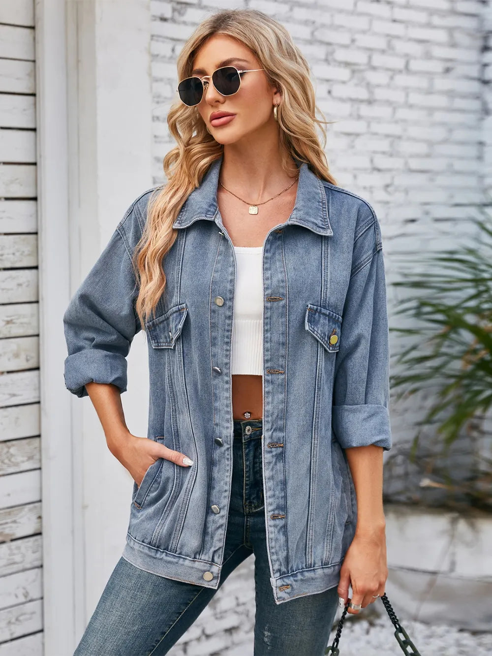 Button Up Long Sleeve Denim Jacket 