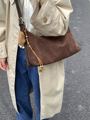 Solid Color Suede Hobo Crossbody Bag 