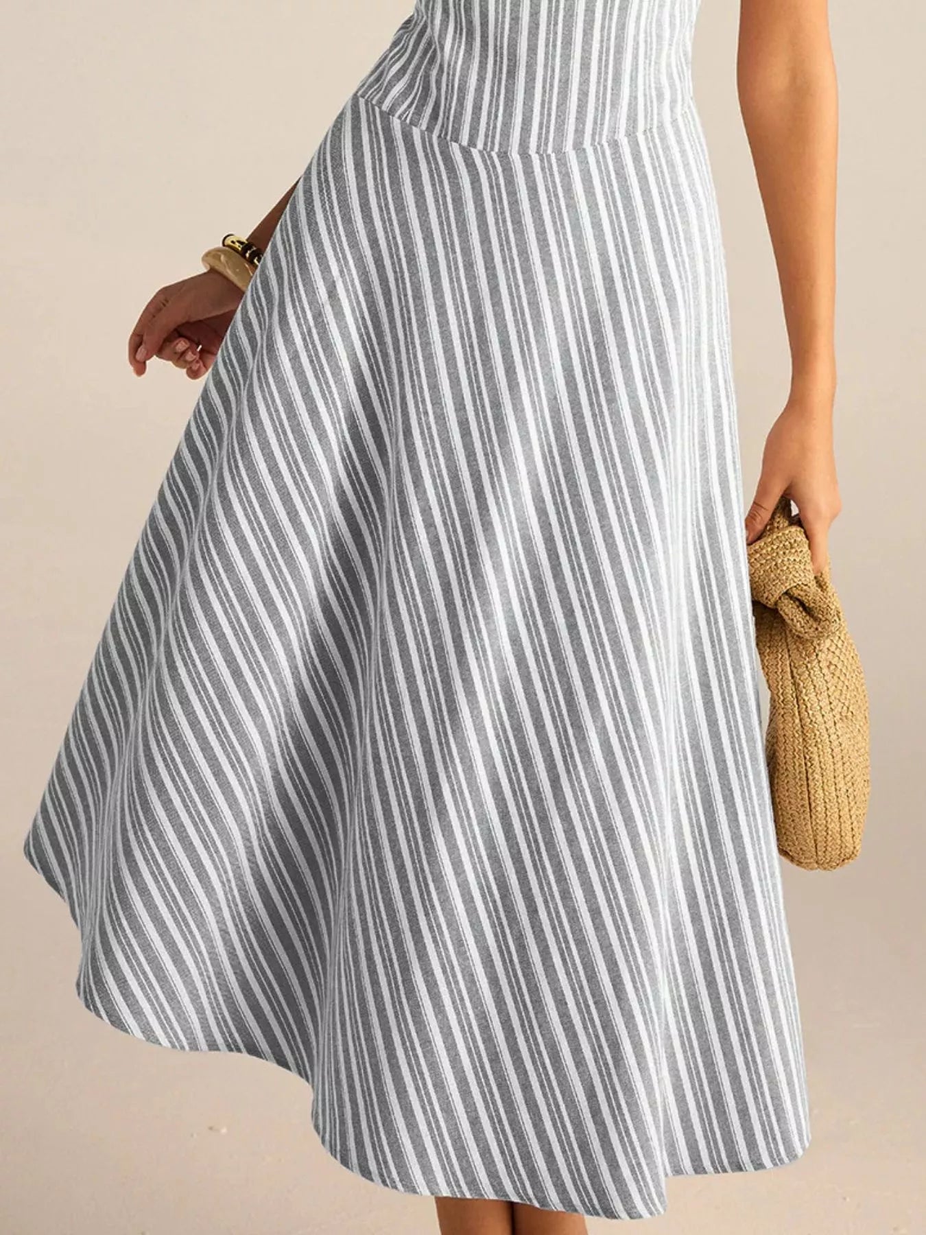 Full Size Striped Sleeveless Midi Dress Plus Size 