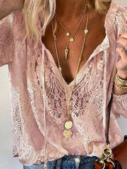 Lace Tie-Neck Blouse 