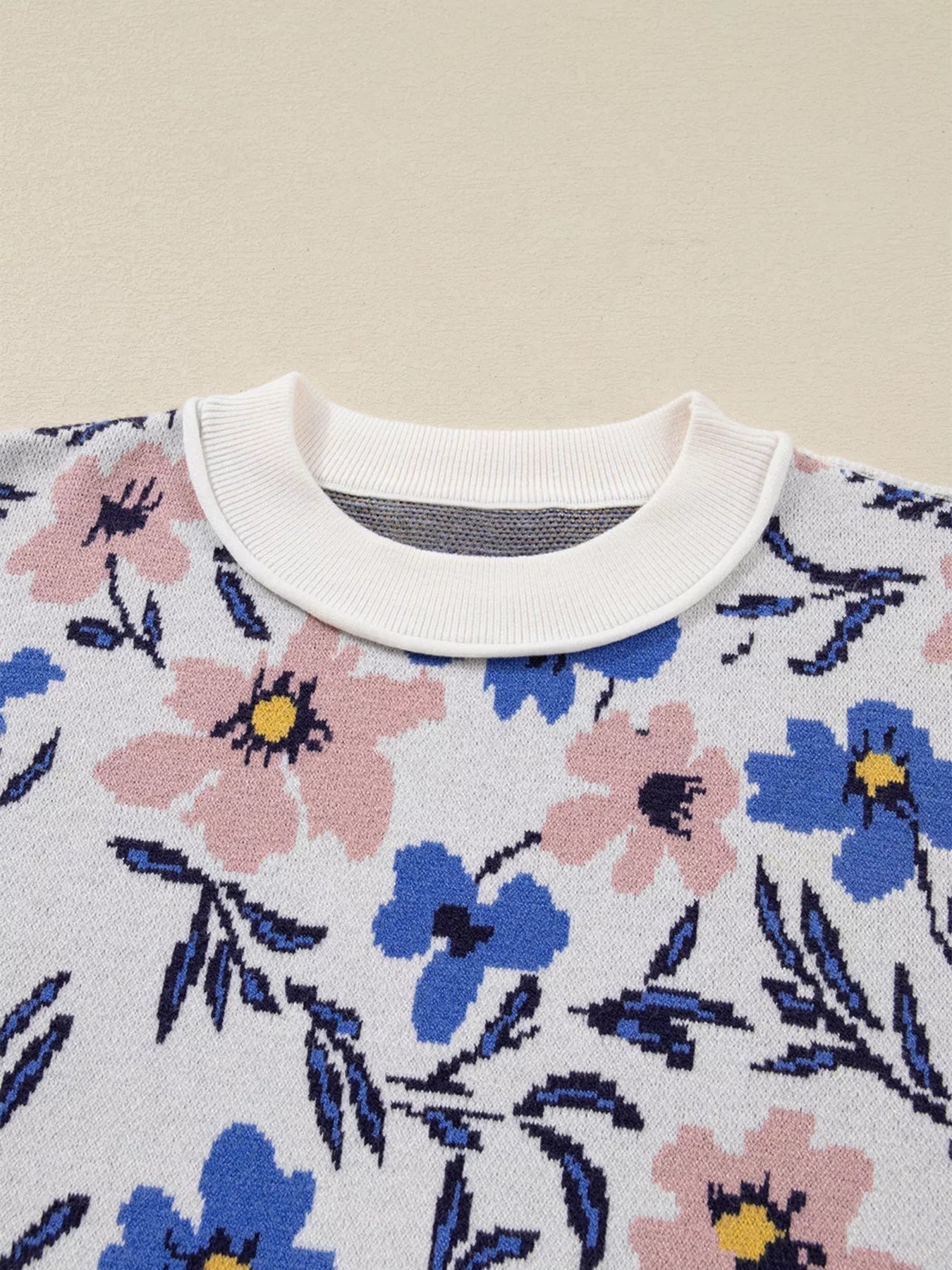 Floral Panel Colorblock Sleeve Patchwork Sweater 