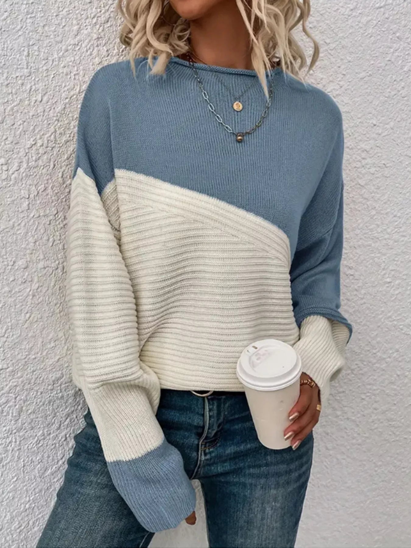 Color Block Ribbed Knit Sweater 