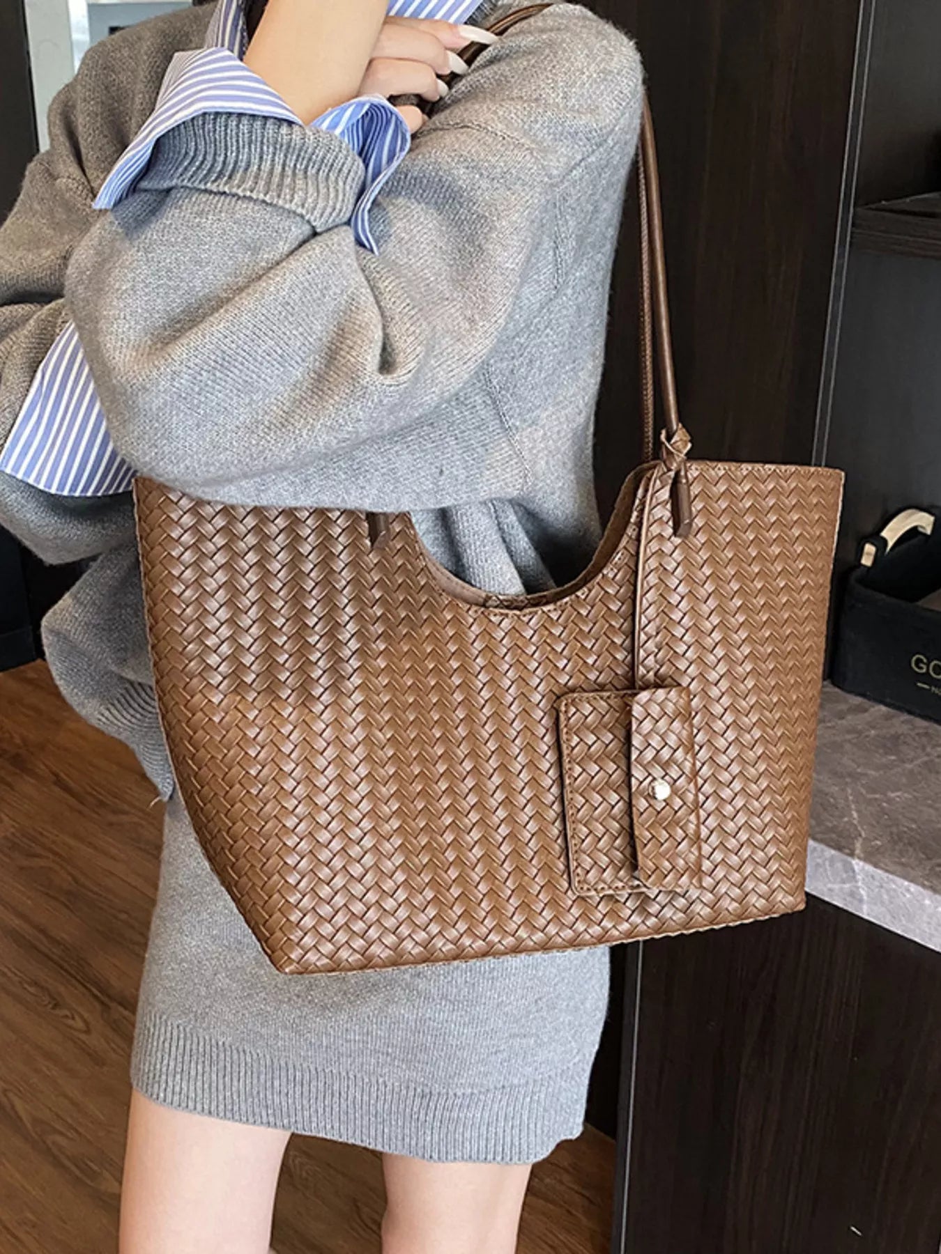 Woven Texture Large Capacity Tote Bag 