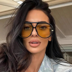Aviator Fashion Sunglasses with Yellow Tinted Lenses 