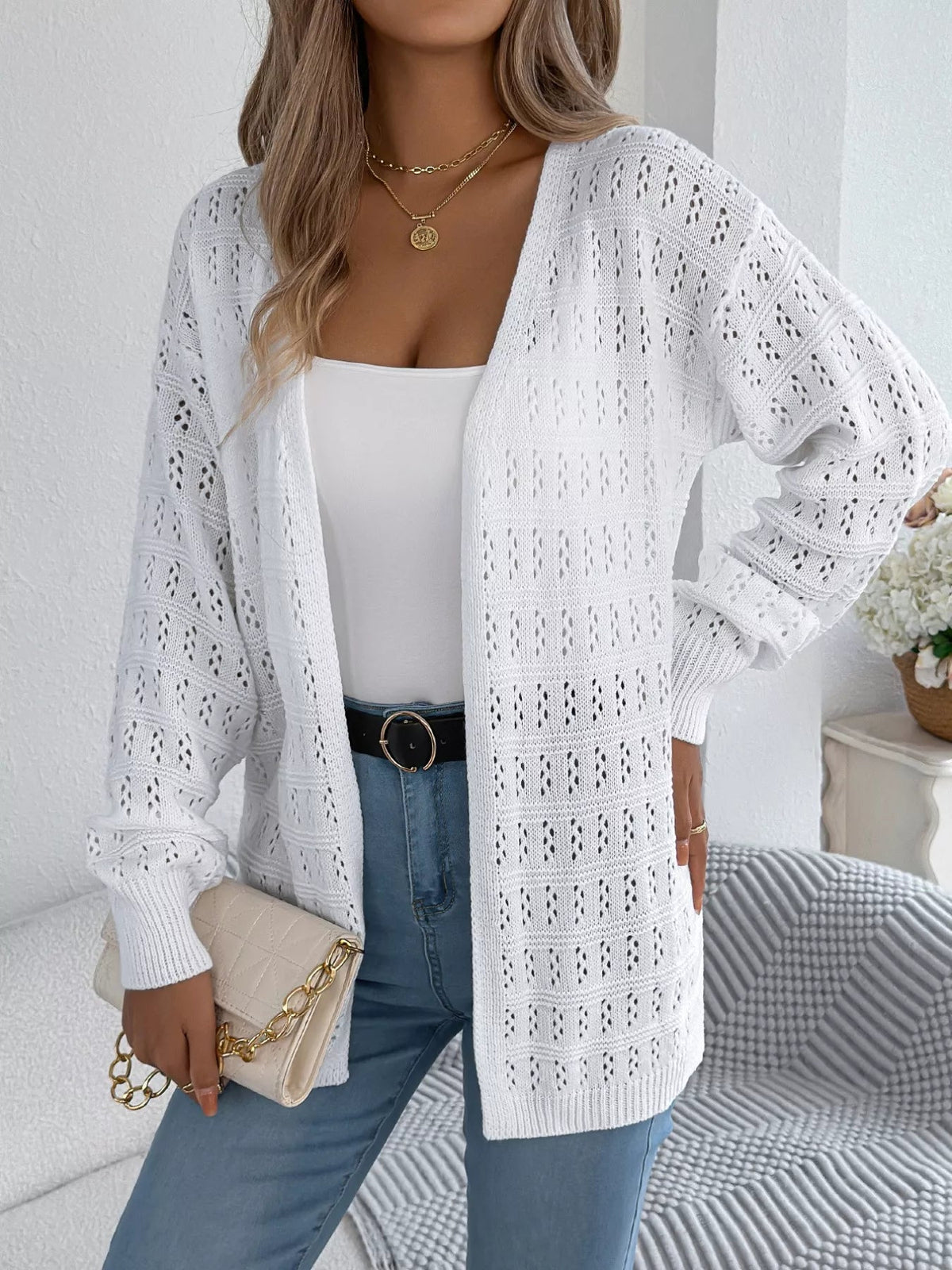Open-Front Crochet Knit Cardigan 