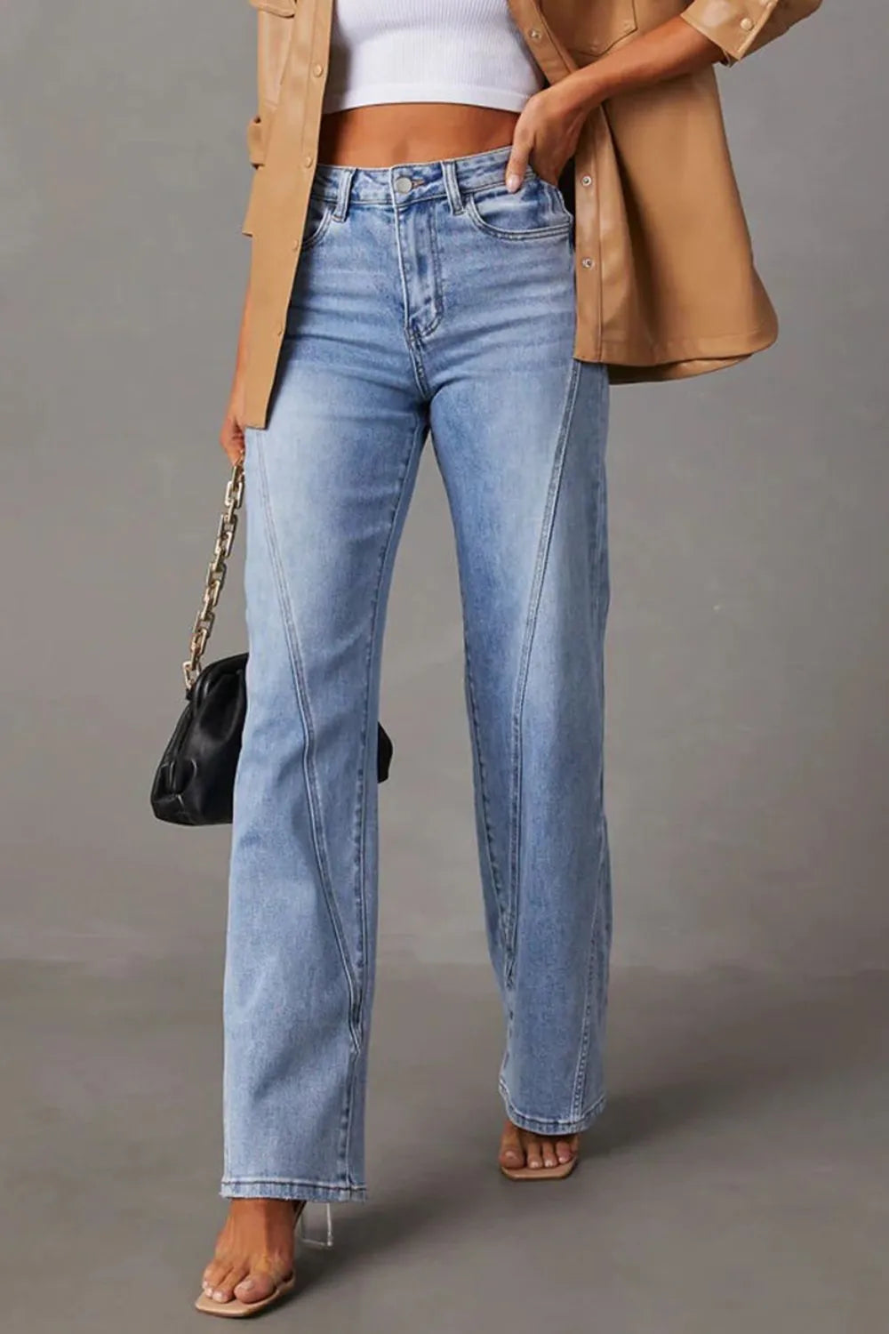 High Waist Straight Jeans with Pockets 