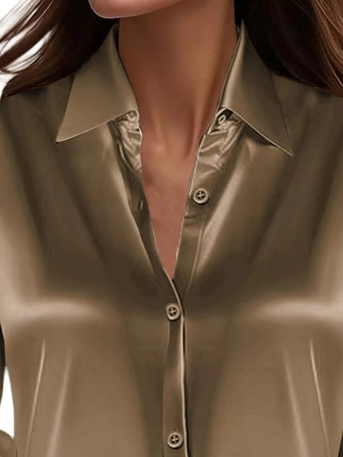 Full Size Button Down Collared Neck Long Sleeve Shirt Plus Size 