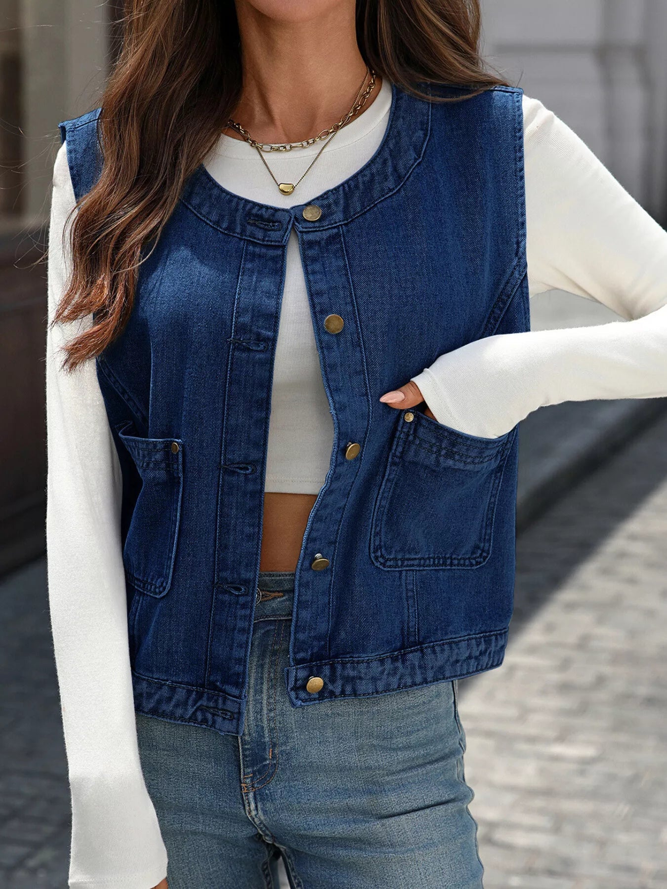 Button-Down Denim Vest 