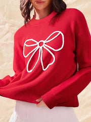 Bow-Embellished Ribbed Sweater 