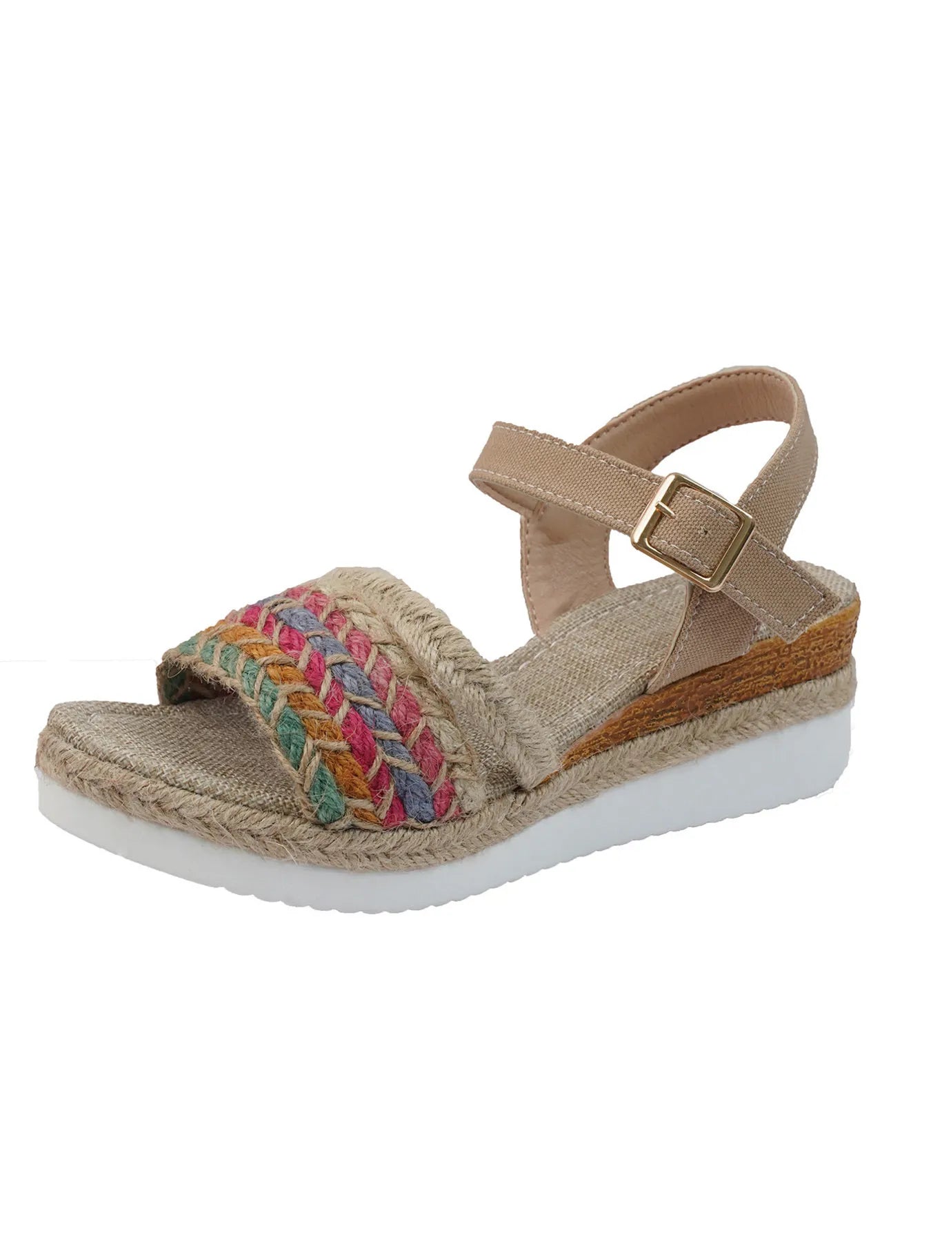 Braided Rainbow Platform Wedge Sandals 