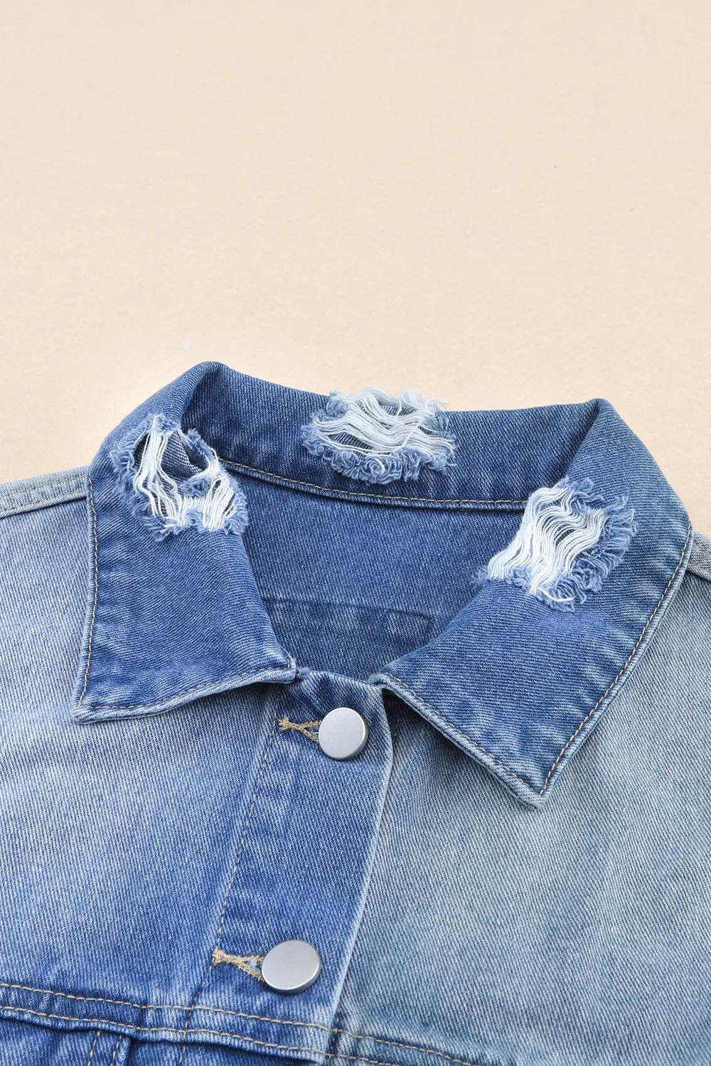 Distressed Button Up Drop Shoulder Denim Jacket 