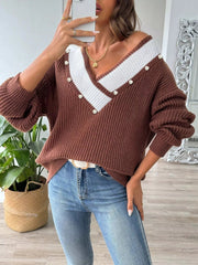 V-Neck Button-Decorated Sweater 