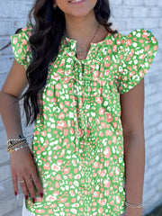Printed Ruffled Cap Sleeve Blouse 