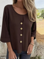 Full Size Button-Front 3/4 Sleeve Casual Blouse Plus Size 