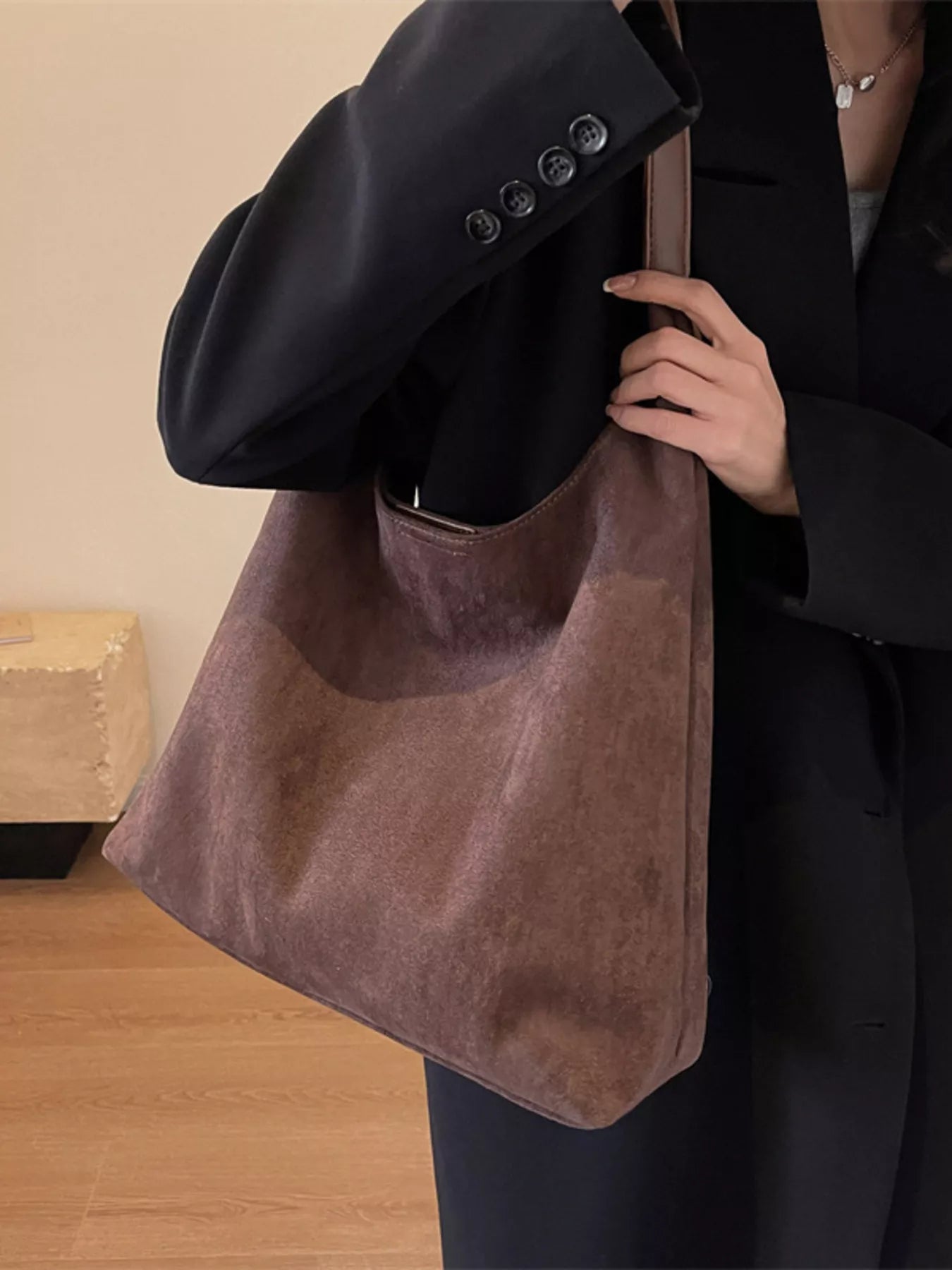 Solid Color Casual Suede Handbag 