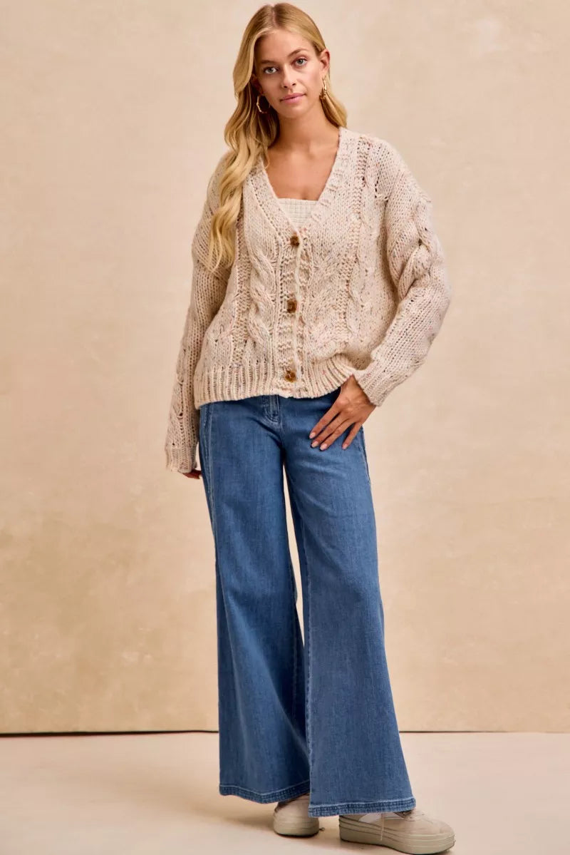 BiBi Wavy Side Edge Detail Lined Wide Leg Jeans 