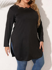 Plus Size Slit Long Sleeve T-Shirt 