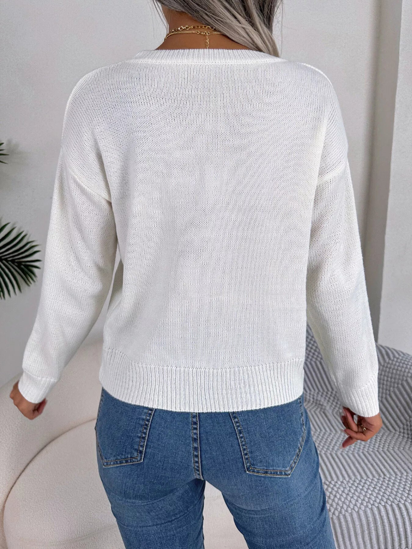 Cable Knit Heart Round Neck Sweater 