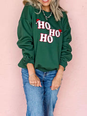 Embroidered Letter Christmas Round Neck Sweatshirt 