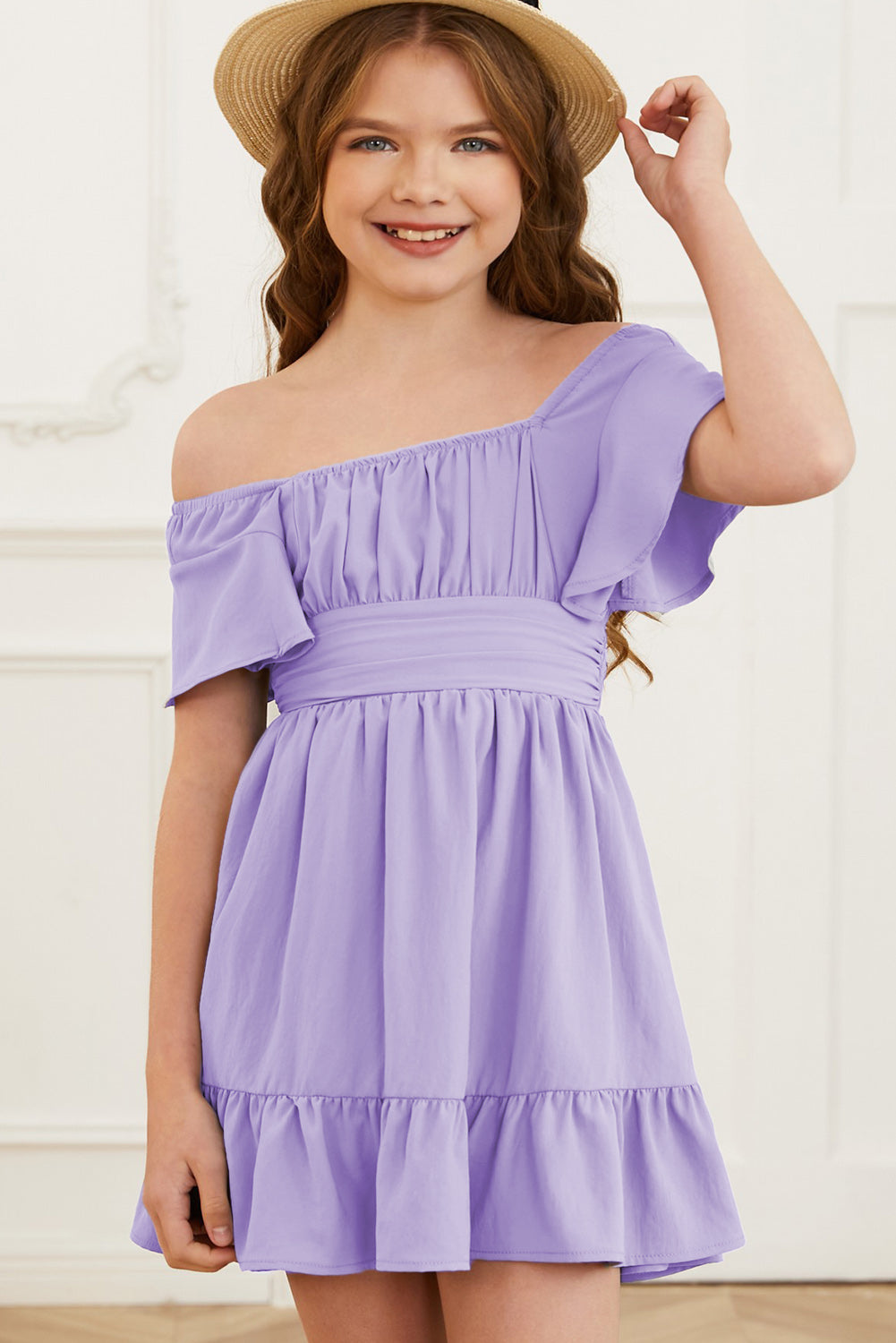 Ruffle Hem Tie-Back Flutter Sleeve Dress 