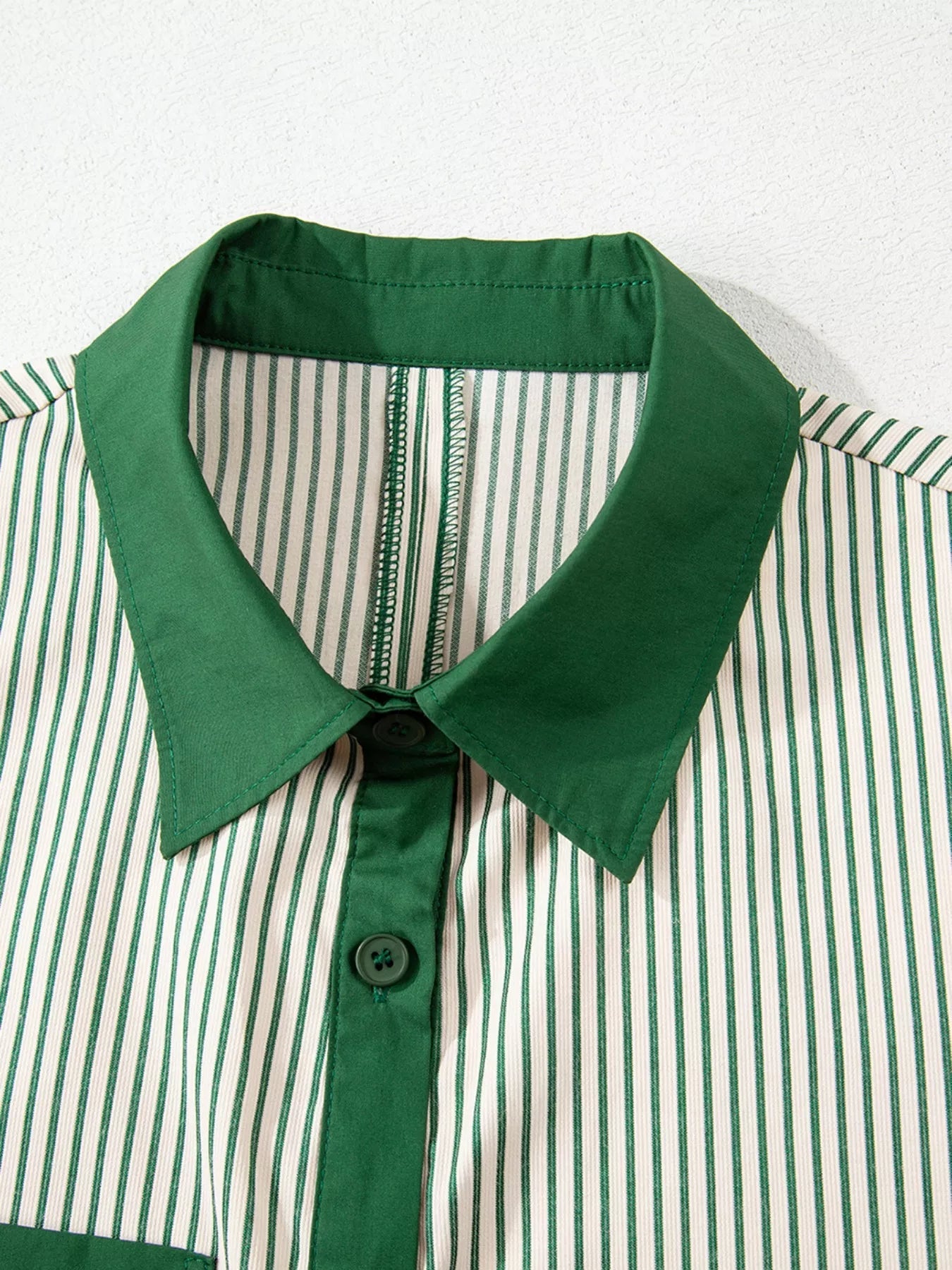 Stripe Color Block Patchwork Shirt Collar Button Down Puff Sleeve Mini Dress 