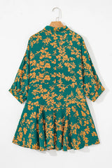 Printed Ruffled Hem Button Front Dress 
