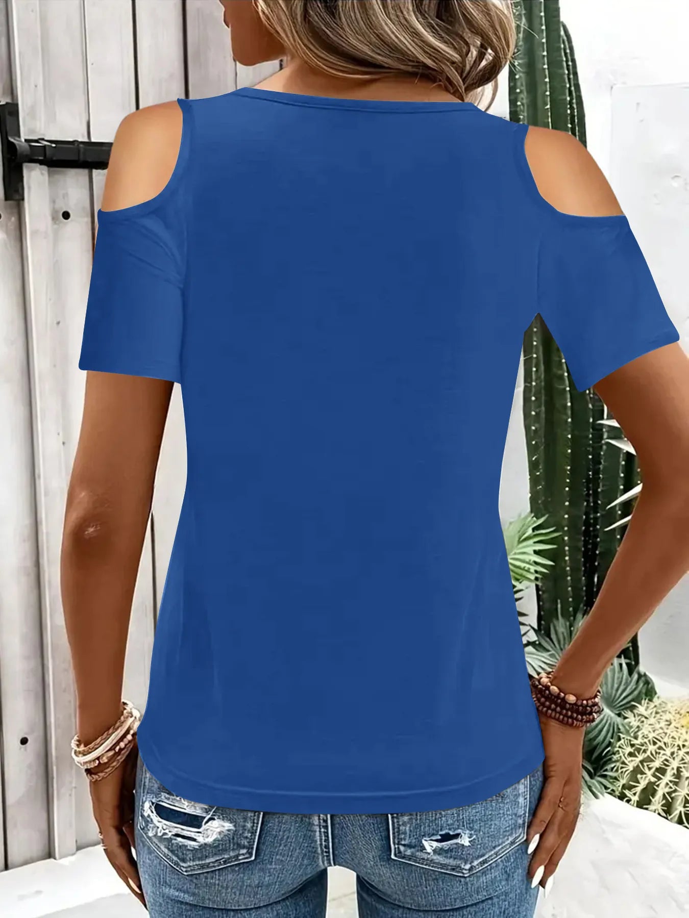 Cold Shoulder T-Shirt with Metal Ring Detail 