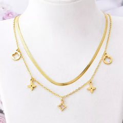 18K Gold-Plated Double Layered Charm Necklace 
