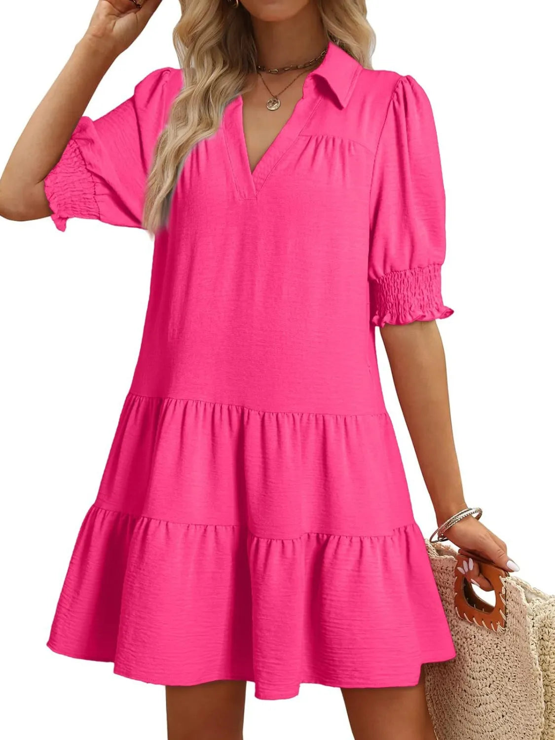 Johnny Collar Short Sleeve Mini Dress 