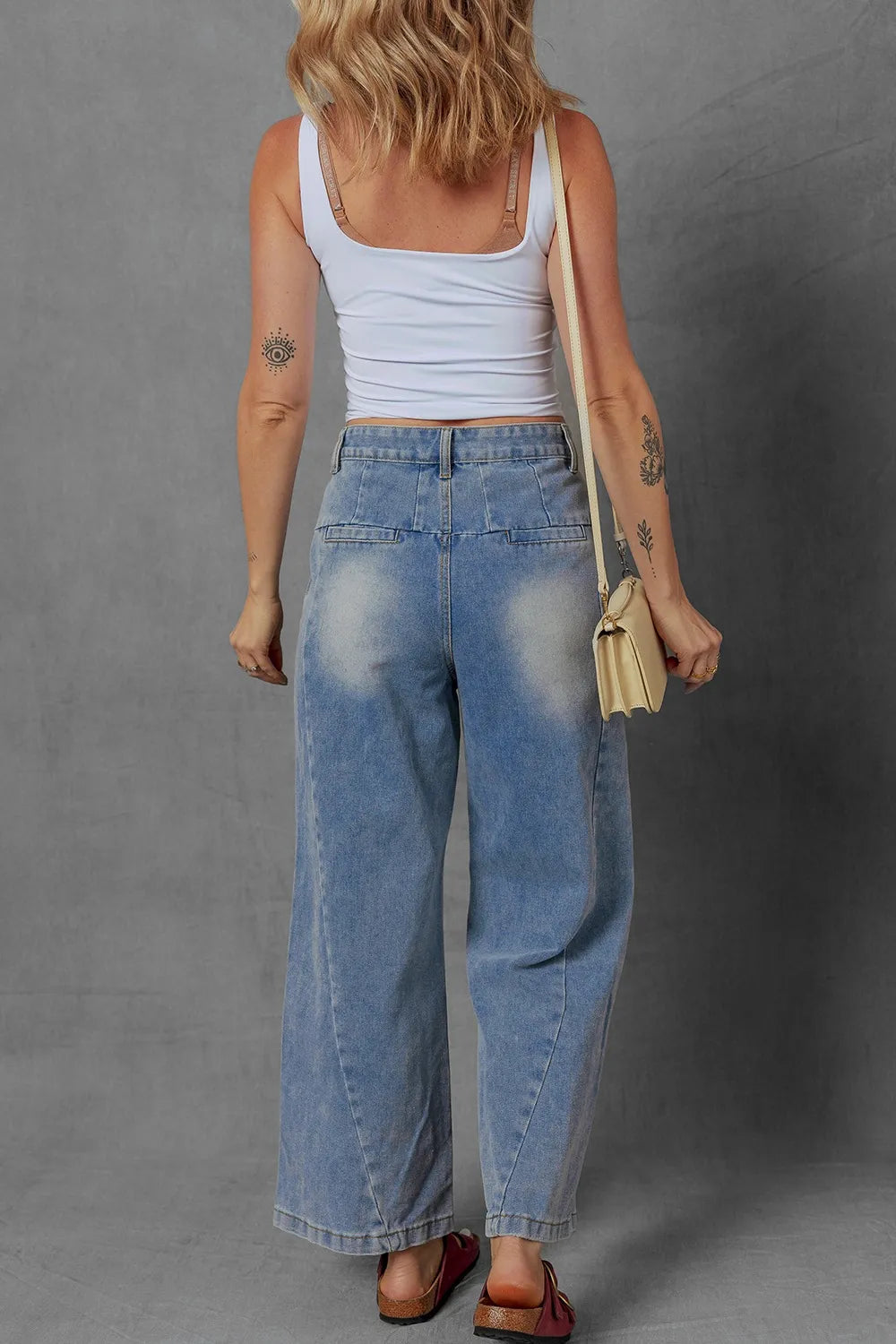 High-Waist Wide Leg Pleated Denim Jeans 