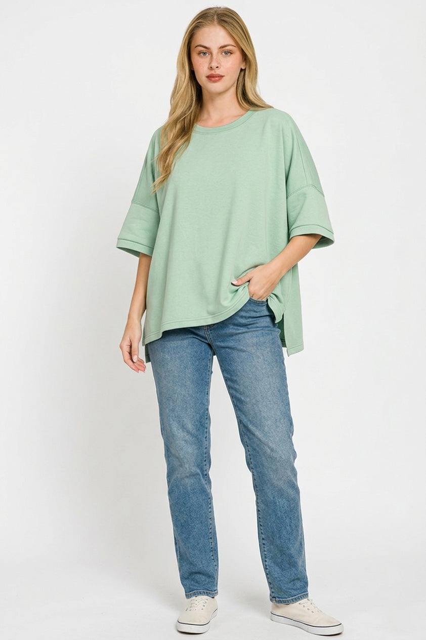 Zenana Full Size Scuba Round Neck Top With Side Slits Plus Size 