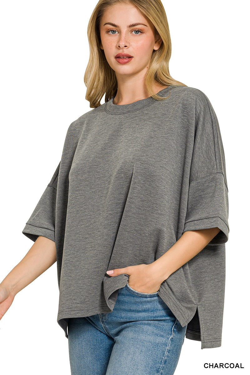 Zenana Full Size Scuba Round Neck Top With Side Slits Plus Size 