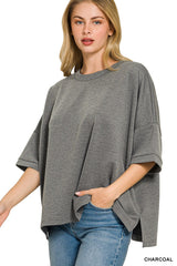 Zenana Full Size Scuba Round Neck Top With Side Slits Plus Size 