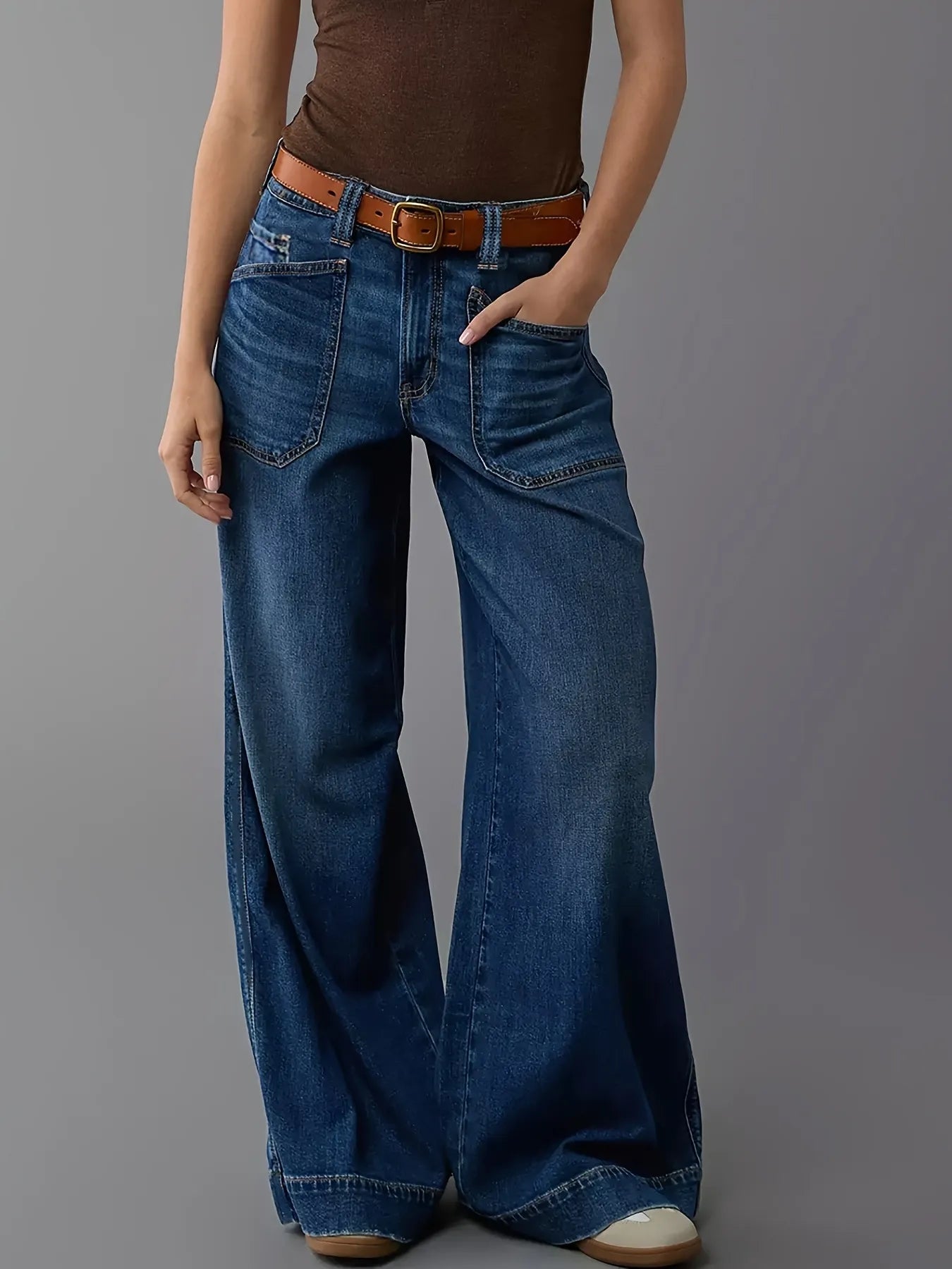 High Waist Wide Leg Wash Jeans 