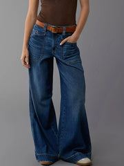 High Waist Wide Leg Wash Jeans 