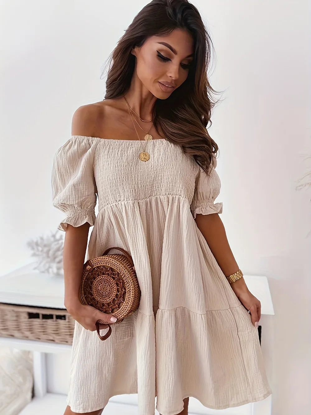 Full Size Ruffled Off-Shoulder Short Sleeve Dress 