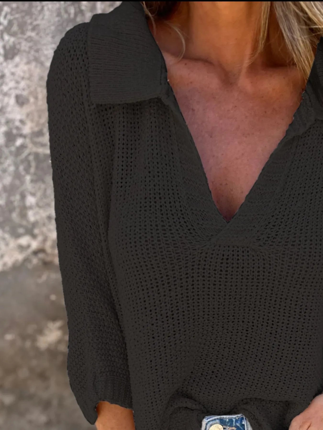 Full Size Johnny Collar Loose Knit Sweater Plus Size 