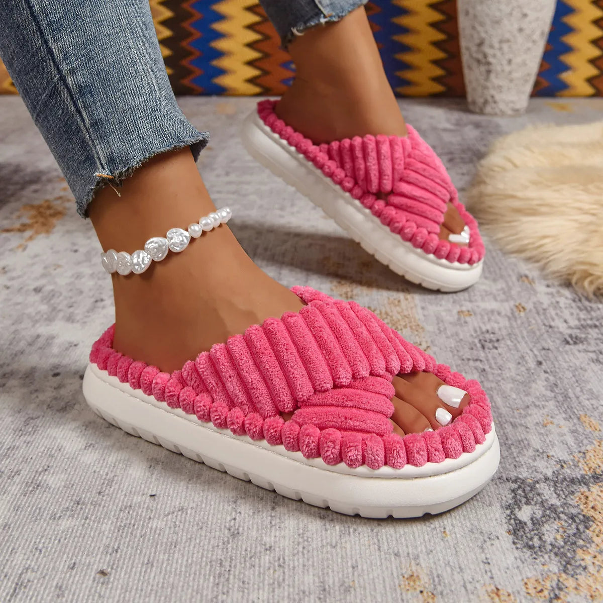 Crisscross Open Toe Platform Slippers 