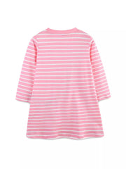 Children's Apple Applique Striped Long Sleeve Dress 