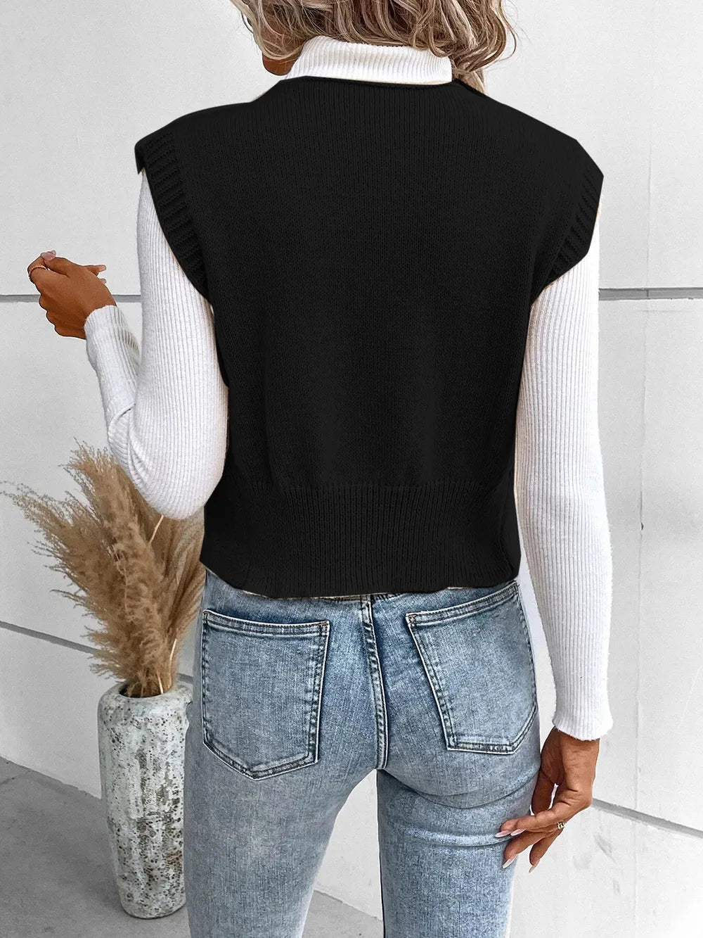 Full Size Button Up V-Neck Sweater Vest 