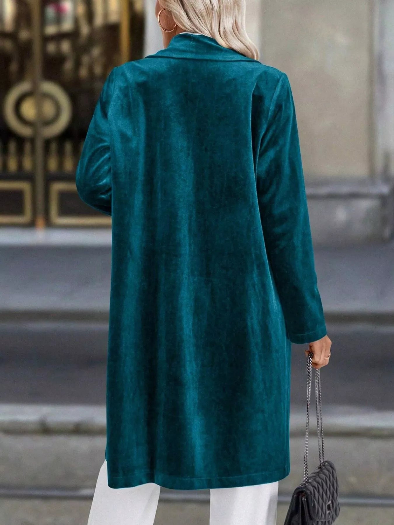 Lapel Collar Long Sleeve Longline Coat 