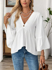 V-Neck Bell Sleeve Blouse 