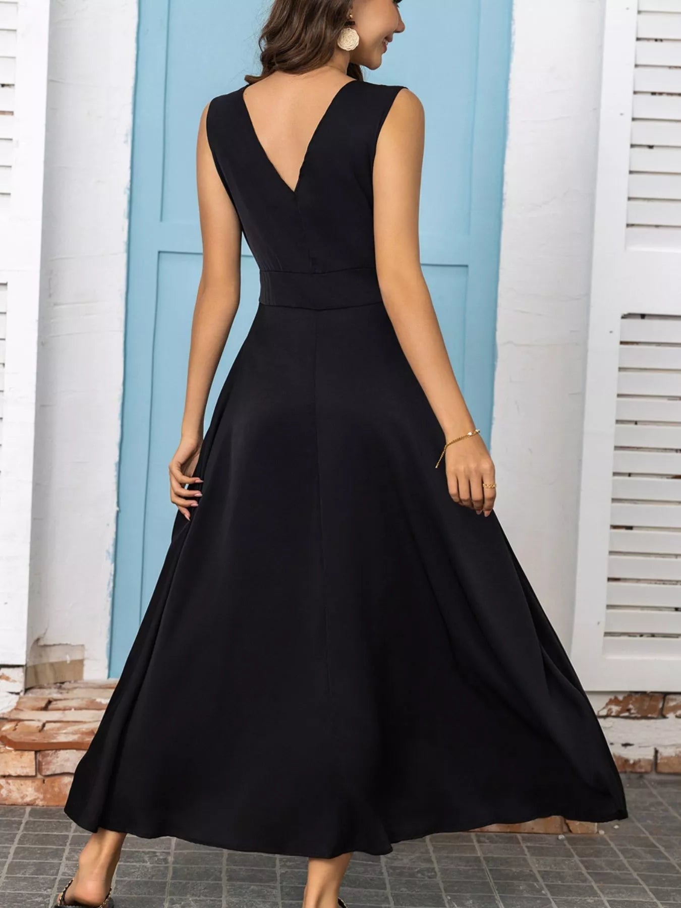 Full Size Slit V-Neck Sleeveless Dress Plus Size 