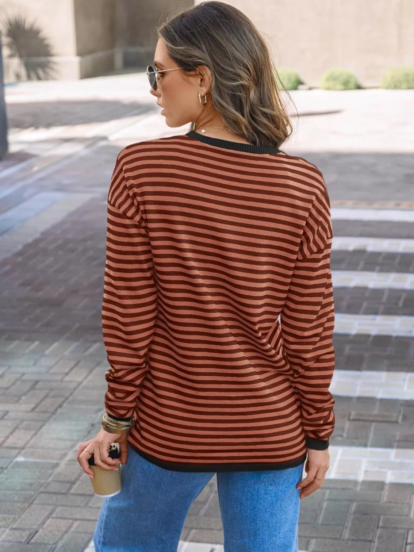 Striped Round Neck Long Sleeve Knit Top 