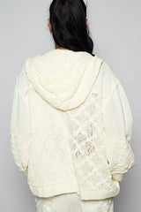 POL Exposed Seam Button Down Hooded Jacket with Lace Detail 