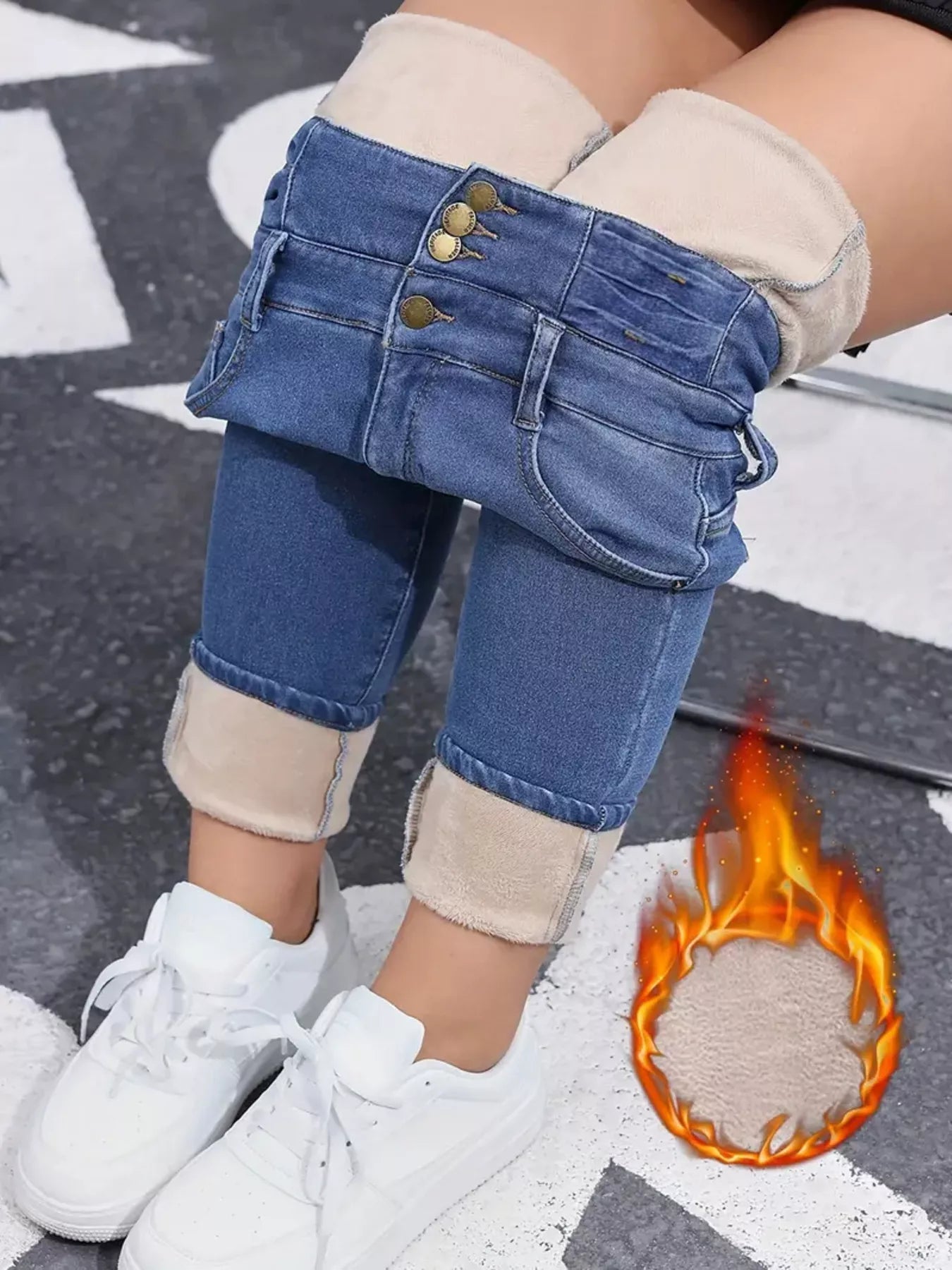 High-Waisted Slim Fit Fleece-Lined Jeans 