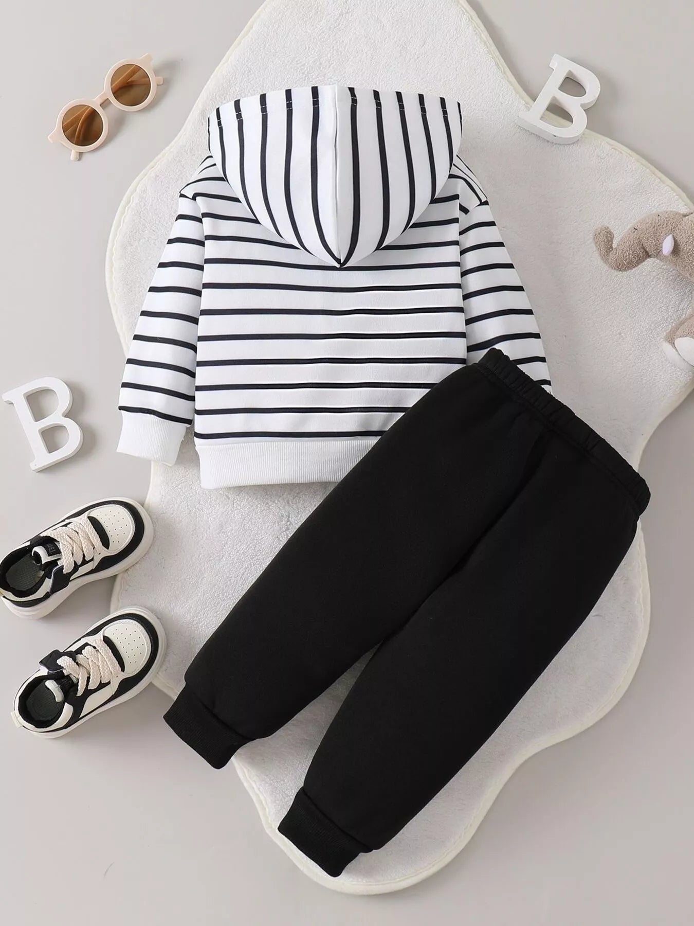 Children's Striped Elephant Hoodie & Pants Set 