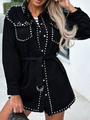Studded Snap Down Long Sleeve Denim Shacket 
