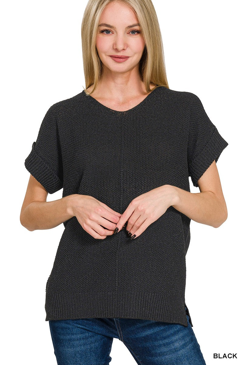 Zenana Center Seam Short Sleeve Sweater 